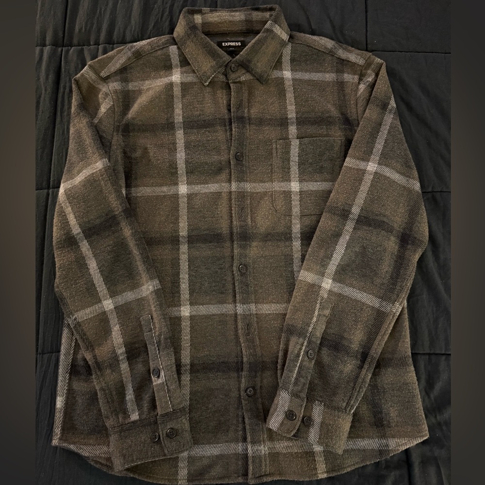 Express Green and Grey Plaid Shirt
